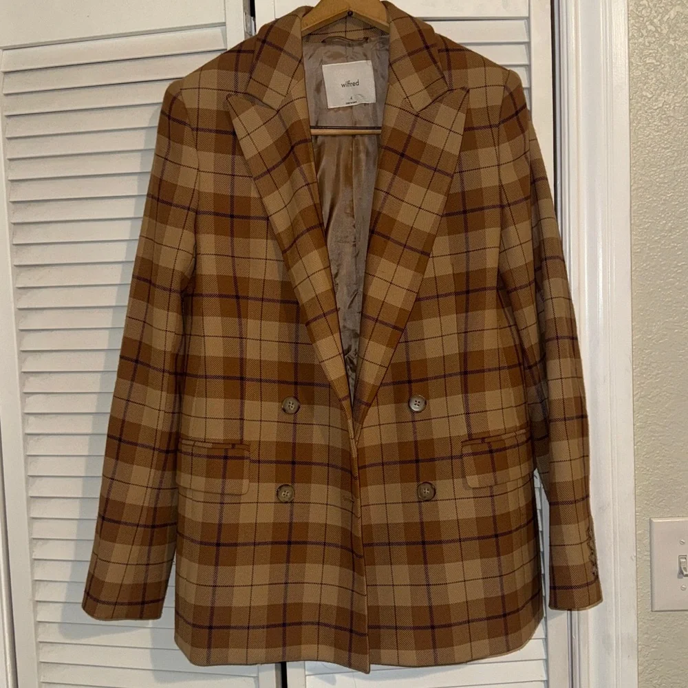 Aritzia Wilfred Margaux Blazer in Tan Plaid - 4 - Picture 2 of 7